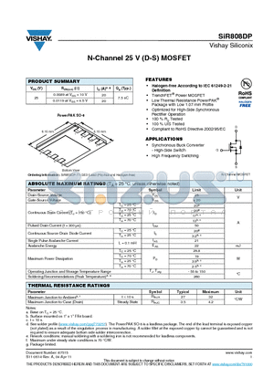 SIR808DP-T1-GE3 datasheet - N-Channel 25 V (D-S) MOSFET