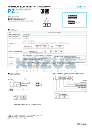 UPZ2D151MHD datasheet - ALUMINUM ELECTROLYTIC CAPACITORS