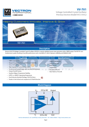 VV-701_12 datasheet - Voltage Controlled Crystal Oscillator Previous Vectron Model VVC1/VVC2