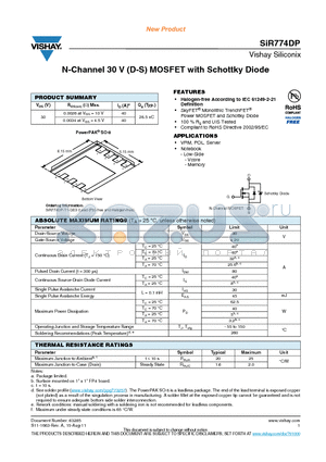 SIR774DP datasheet - N-Channel 30 V (D-S) MOSFET with Schottky Diode