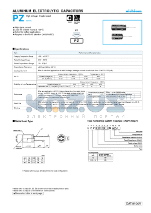 UPZ2D181MHD datasheet - ALUMINUM ELECTROLYTIC CAPACITORS