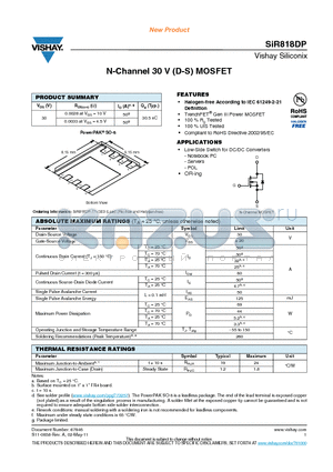 SIR818DP-T1-GE3 datasheet - N-Channel 30 V (D-S) MOSFET