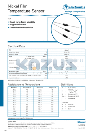 TD4 datasheet - Nickel Film Temperature Sensor