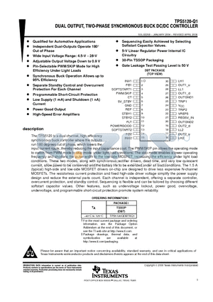 TPS5120-Q1 datasheet - DUAL OUTPUT, TWO-PHASE SYNCHRONOUS BUCK DC/DC CONTROLLER