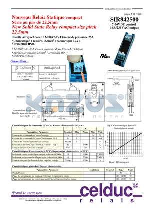 SIR842500 datasheet - New Solid State Relay compact size pitch 22,5mm