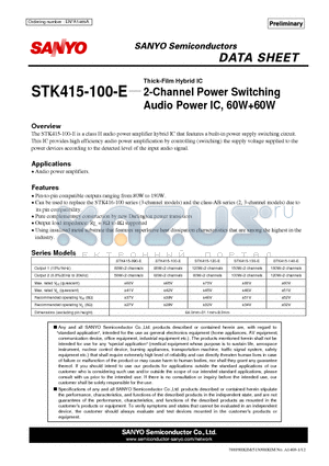 STK415-100-E datasheet - 2-Channel Power Switching Audio Power IC, 60W60W