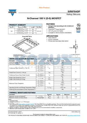 SIR870ADP datasheet - N-Channel 100 V (D-S) MOSFET