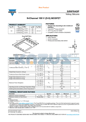 SIR870ADP_1209 datasheet - N-Channel 100 V (D-S) MOSFET