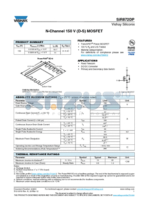 SIR872DP datasheet - N-Channel 150 V (D-S) MOSFET