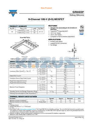 SIR846DP-T1-GE3 datasheet - N-Channel 100-V (D-S) MOSFET