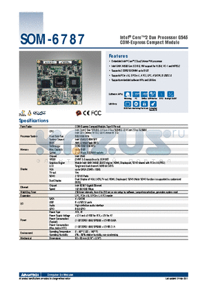 SOM-6787FG-S1A1E datasheet - Intel^ Core2 Duo Processor GS45 COM-Express Compact Module