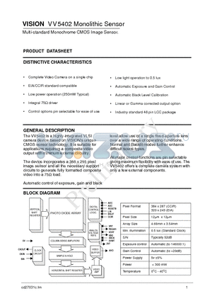 VV5402 datasheet - VV5402 Monolithic Sensor