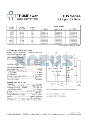 TD5-25D1224 datasheet - DC/DC CONVERTERS 2:1 Input, 25 Watts