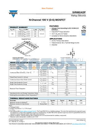 SIR882ADP datasheet - N-Channel 100 V (D-S) MOSFET