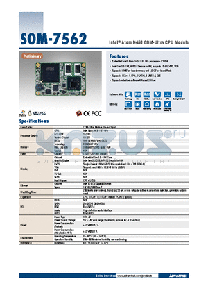 SOM-7562F1-S6A1E datasheet - Intel^ Atom N450 COM-Ultra CPU Module