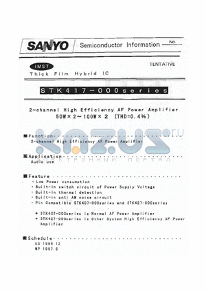 STK417-000 datasheet - 2 CHANNEL HIGH EFFICIENCY AF POWER AMPLIFIER