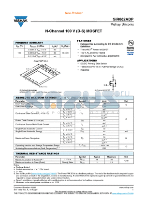 SIR882ADP-T1-GE3 datasheet - N-Channel 100 V (D-S) MOSFET