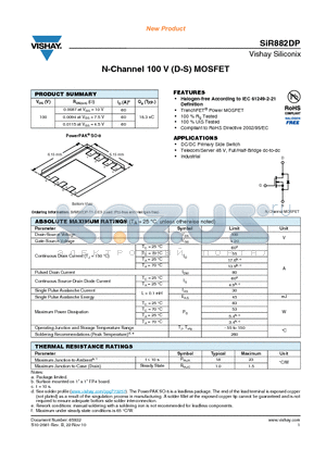 SIR882DP-T1-GE3 datasheet - N-Channel 100 V (D-S) MOSFET