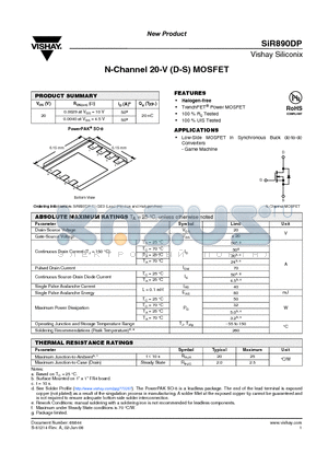 SIR890DP datasheet - N-Channel 20-V (D-S) MOSFET