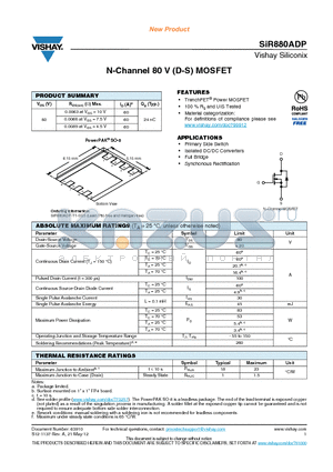 SIR880ADP datasheet - N-Channel 80 V (D-S) MOSFET