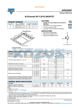 SIRA02DP datasheet - N-Channel 30 V (D-S) MOSFET