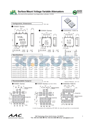 VVA001A-0875-G datasheet - Surface Mount Voltage Variable Attenuators
