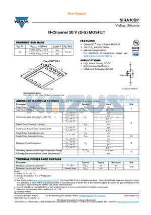 SIRA10DP datasheet - N-Channel 30 V (D-S) MOSFET