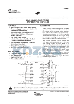 TPS5124DBT datasheet - DUAL CHANNEL SYNCHRONOUS STEP DOWN PWM CONTROLLER