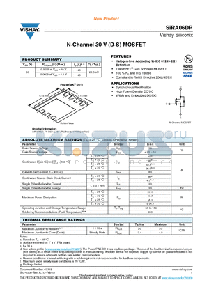 SIRA06DP datasheet - N-Channel 30 V (D-S) MOSFET