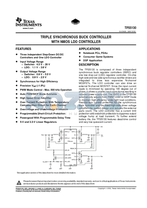 TPS5130 datasheet - TRIPLE SYNCHRONOUS BUCK CONTROLLER WITH NMOS LDO CONTROLLER