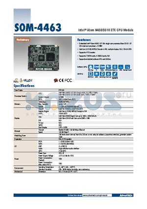 SOM-4463FL-S7A1E datasheet - Intel^ Atom N450/D510 ETX CPU Module