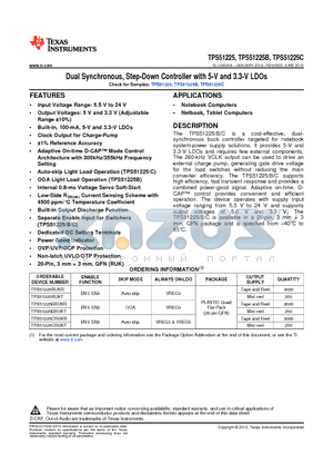 TPS51225RUKT datasheet - Dual Synchronous, Step-Down Controller with 5-V and 3.3-V LDOs