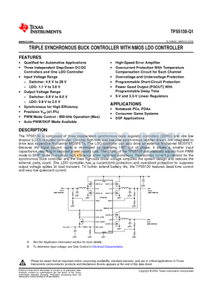 TPS5130-Q1 datasheet - TRIPLE SYNCHRONOUS BUCK CONTROLLER WITH NMOS LDO CONTROLLER