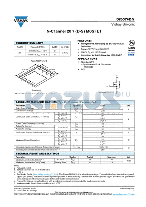 SIS376DN datasheet - N-Channel 20 V (D-S) MOSFET