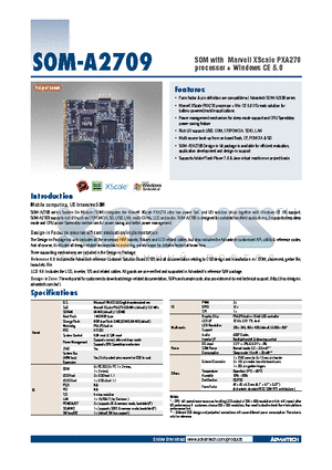 SOM-ADK2709-B00E datasheet - SOM with Marvell XScale PXA270 processor  Windows CE 5.0