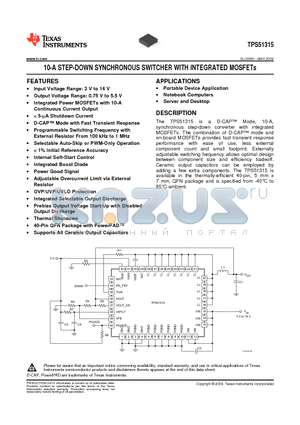 TPS51315RGFR datasheet - 10-A STEP-DOWN SYNCHRONOUS SWITCHER WITH INTEGRATED MOSFETs