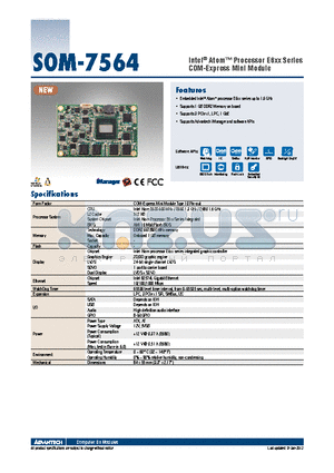 SOM-7564FG-S3A1E datasheet - Intel^ Atom Processor E6xx Series COM-Express Mini Module