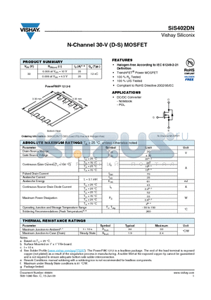 SIS402DN-T1-GE3 datasheet - N-Channel 30-V (D-S) MOSFET