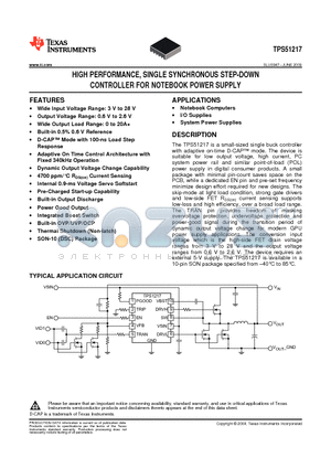 TPS51217DSCT datasheet - HIGH PERFORMANCE, SINGLE SYNCHRONOUS STEP-DOWN CONTROLLER FOR NOTEBOOK POWER SUPPLY