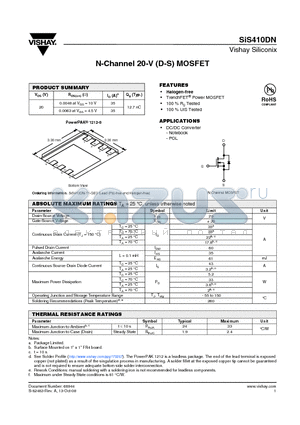 SIS410DN datasheet - N-Channel 20-V (D-S) MOSFET