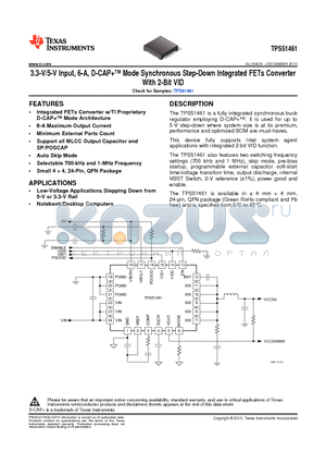 TPS51461 datasheet - 3.3-V/5-V Input, 6-A, D-CAP Mode Synchronous Step-Down Integrated FETs Converter