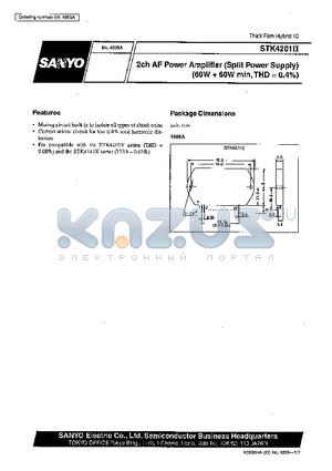 STK4201 datasheet - 2ch AF Power Amplifier (Split Power Supply) (60W  60W min, THD = 0.4%)