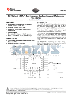 TPS51462 datasheet - 3.3-V/5-V Input, D-CAP Mode Synchronous Step-Down Integrated FETs Converter With 2-Bit VID