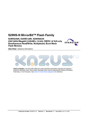 S29NS-N datasheet - Simultaneous Read/Write, Multiplexed, Burst Mode Flash Memory