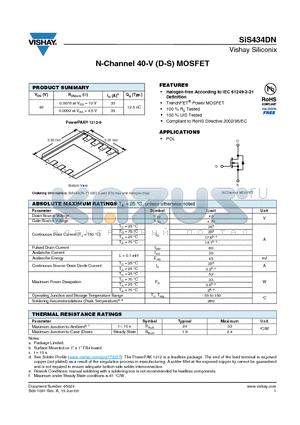 SIS434DN-T1-GE3 datasheet - N-Channel 40-V (D-S) MOSFET