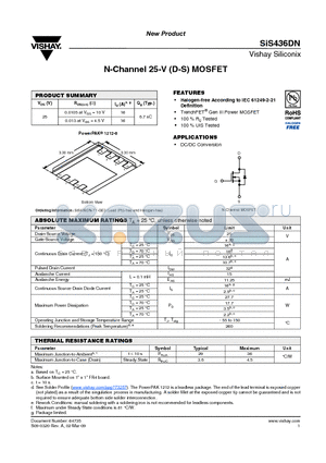 SIS436DN datasheet - N-Channel 25-V (D-S) MOSFET