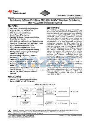 TPS51640A datasheet - Dual-Channel (3-Phase CPU/1-Phase GPU) SVID, D-CAP Step-Down Controller for