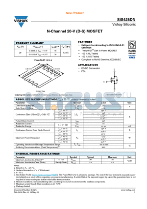 SIS438DN-T1-GE3 datasheet - N-Channel 20-V (D-S) MOSFET