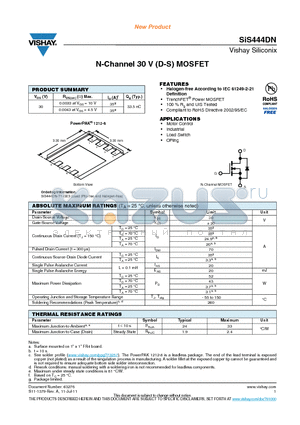 SIS444DN-T1-GE3 datasheet - N-Channel 30 V (D-S) MOSFET