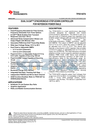 TPS51427A datasheet - DUAL D-CAP SYNCHRONOUS STEP-DOWN CONTROLLER FOR NOTEBOOK POWER RAILS